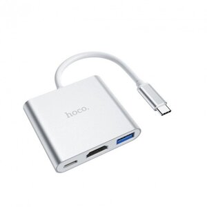 Концентратор USB Hub Hoco HB14 Type-C на USB 3.0 / HDMI / Type-C PD - Silver