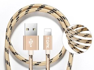 Кабель TOPK Nylon USB Lightning 3m - Gold в Запорізькій області от компании Интернет-магазин "FotoUSB"