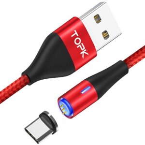 Магнітний кабель TOPK AM60 LED Magnetic Round USB Type-C 1m - Red