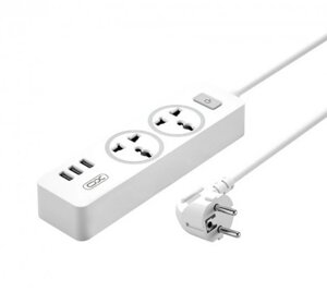 Подовжувач мережі XO WL04 2500W / 2 розетки / 3 USB / 1.8М - White