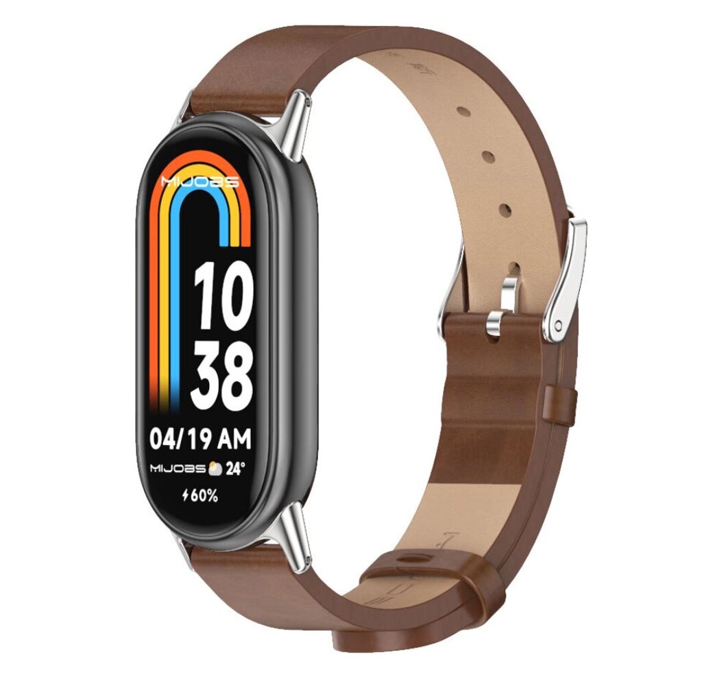 Шкіряний ремінець Mijobs для фітнес браслета Xiaomi Mi Smart Band 8 - Brown&Silver від компанії Інтернет-магазин "FotoUSB" - фото 1