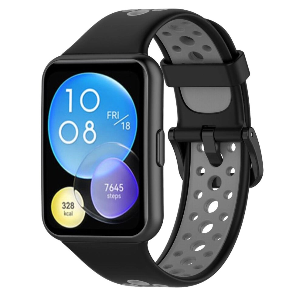 Силіконовий ремінець Primolux Perfor Classic для смарт-годинника Huawei Watch Fit 2- Black&Grey від компанії Інтернет-магазин "FotoUSB" - фото 1