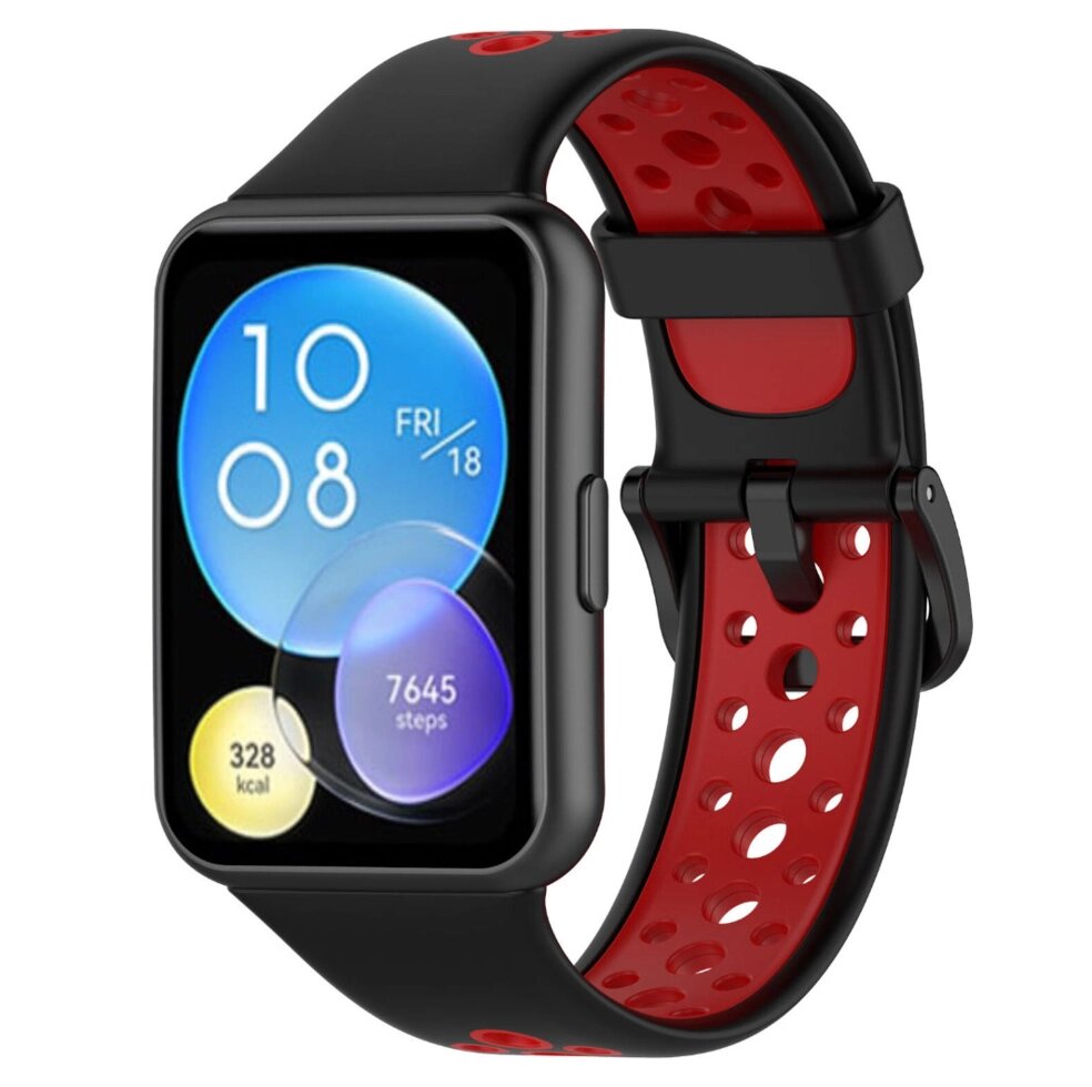 Силіконовий ремінець Primolux Perfor Classic для смарт-годинника Huawei Watch Fit 2- Black&Red від компанії Інтернет-магазин "FotoUSB" - фото 1