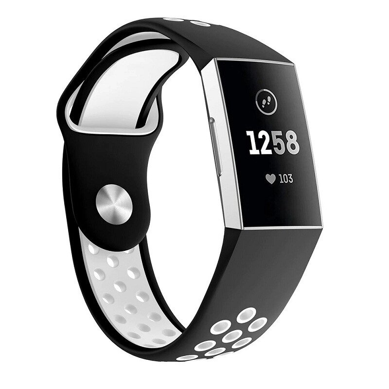 Силіконовий ремінець Primolux з перфорацією для фітнес браслета Fitbit Charge 3/4 - Black & White / розмір S від компанії Інтернет-магазин "FotoUSB" - фото 1