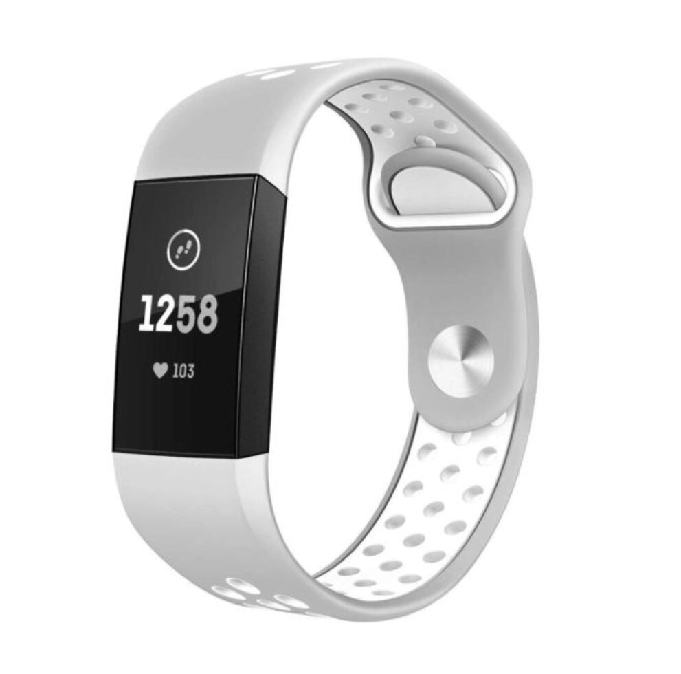 Силіконовий ремінець Primolux з перфорацією для фітнес браслета Fitbit Charge 3/4 - Grey & White / розмір S від компанії Інтернет-магазин "FotoUSB" - фото 1