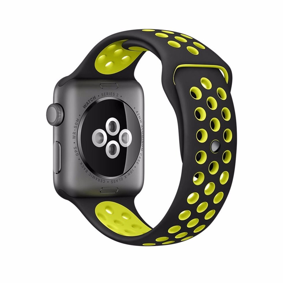 Спортивний ремінець з перфорацією Primo для годин Apple Watch 42mm / 44mm / 45mm  розмір L - Black & Yellow від компанії Інтернет-магазин "FotoUSB" - фото 1