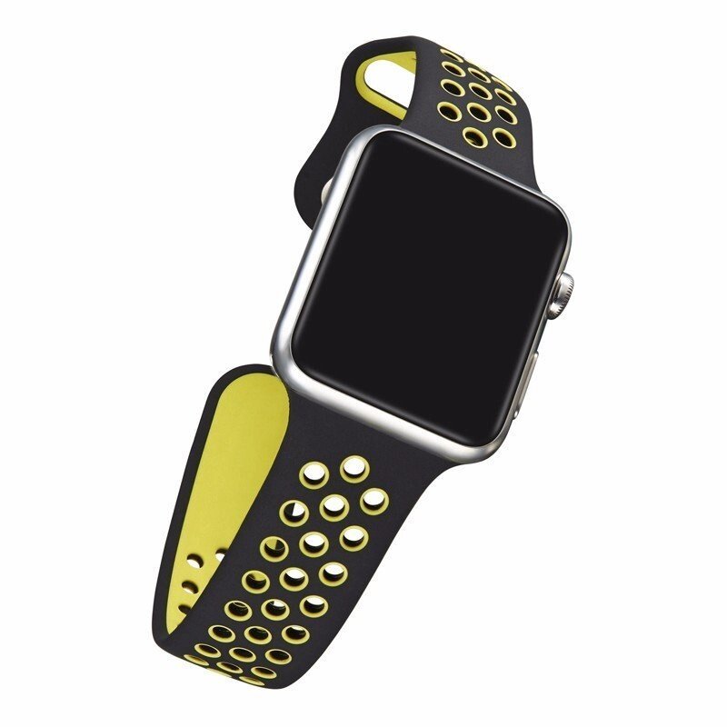 Спортивний ремінець з перфорацією Primo для годинника Apple Watch 38mm / 40mm / 41mm розмір L- Black&Yellow від компанії Інтернет-магазин "FotoUSB" - фото 1