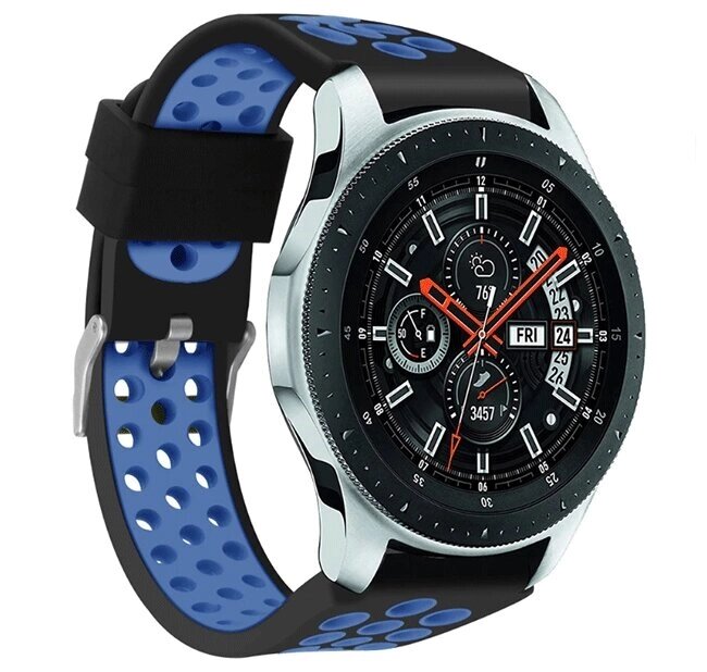 Спортивний ремінець з перфорацією Primolux для годинника Samsung Galaxy Watch 46mm (SM-R800) Black&Blue від компанії Інтернет-магазин "FotoUSB" - фото 1