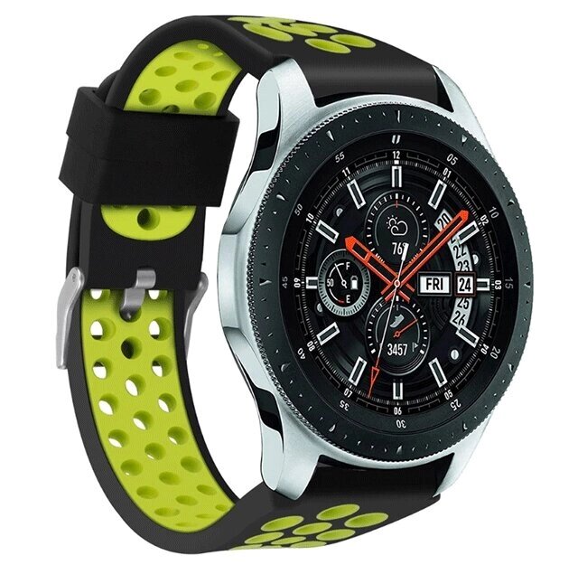 Спортивний ремінець з перфорацією Primolux для годинника Samsung Galaxy Watch 46mm (SM-R800) Black&Green від компанії Інтернет-магазин "FotoUSB" - фото 1