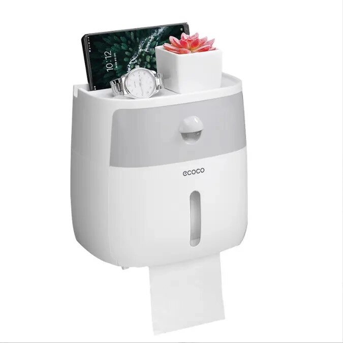 Тримач туалетного паперу Ecoco настінний з полицею для телефону - White Grey від компанії Інтернет-магазин "FotoUSB" - фото 1