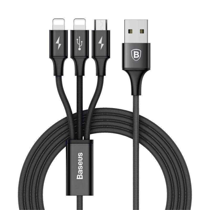 USB кабель Baseus Rapid Series 3-in-1 MicroUSB + Lightning + Lightning - Black від компанії Інтернет-магазин "FotoUSB" - фото 1