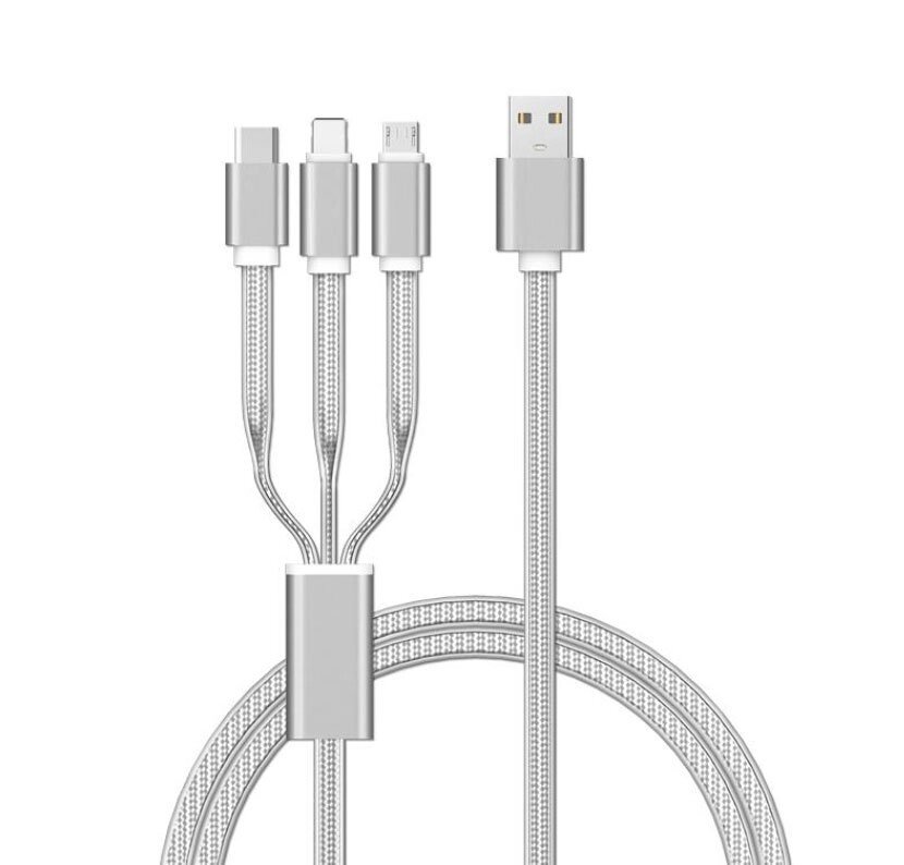 USB кабель Kaku KSC-088 3-in-1 Type-C / MicroUSB / Lightning 1m - Silver від компанії Інтернет-магазин "FotoUSB" - фото 1