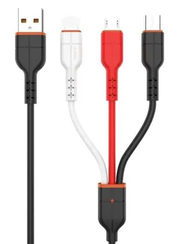USB кабель Kaku KSC-224 3-in-1 Type-C / MicroUSB / Lightning 1m - Black від компанії Інтернет-магазин "FotoUSB" - фото 1