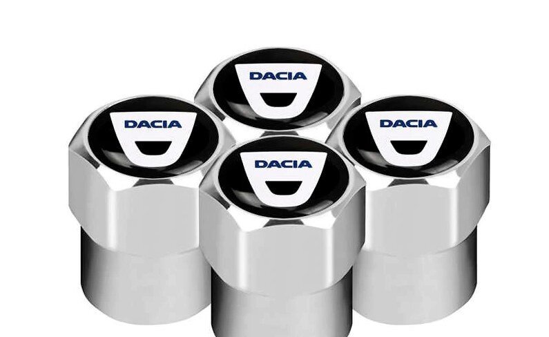 Захисні металеві ковпачки Primo на ніпель, золотник автомобільних коліс з логотипом Dacia - Silver від компанії Інтернет-магазин "FotoUSB" - фото 1