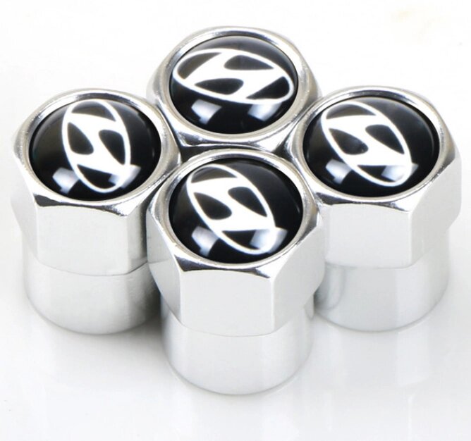 Захисні металеві ковпачки Primo на ніпель, золотник автомобільних коліс з логотипом Hyundai - Silver від компанії Інтернет-магазин "FotoUSB" - фото 1