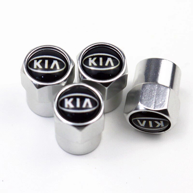 Захисні металеві ковпачки Primo на ніпель, золотник автомобільних коліс з логотипом Kia - Silver від компанії Інтернет-магазин "FotoUSB" - фото 1