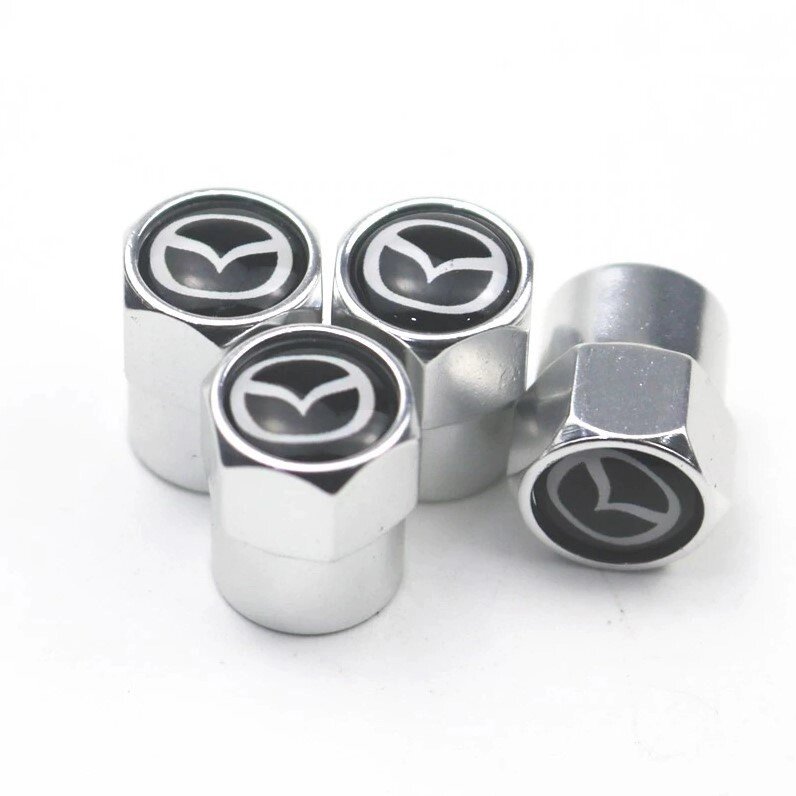 Захисні металеві ковпачки Primo на ніпель, золотник автомобільних коліс з логотипом Mazda - Silver від компанії Інтернет-магазин "FotoUSB" - фото 1