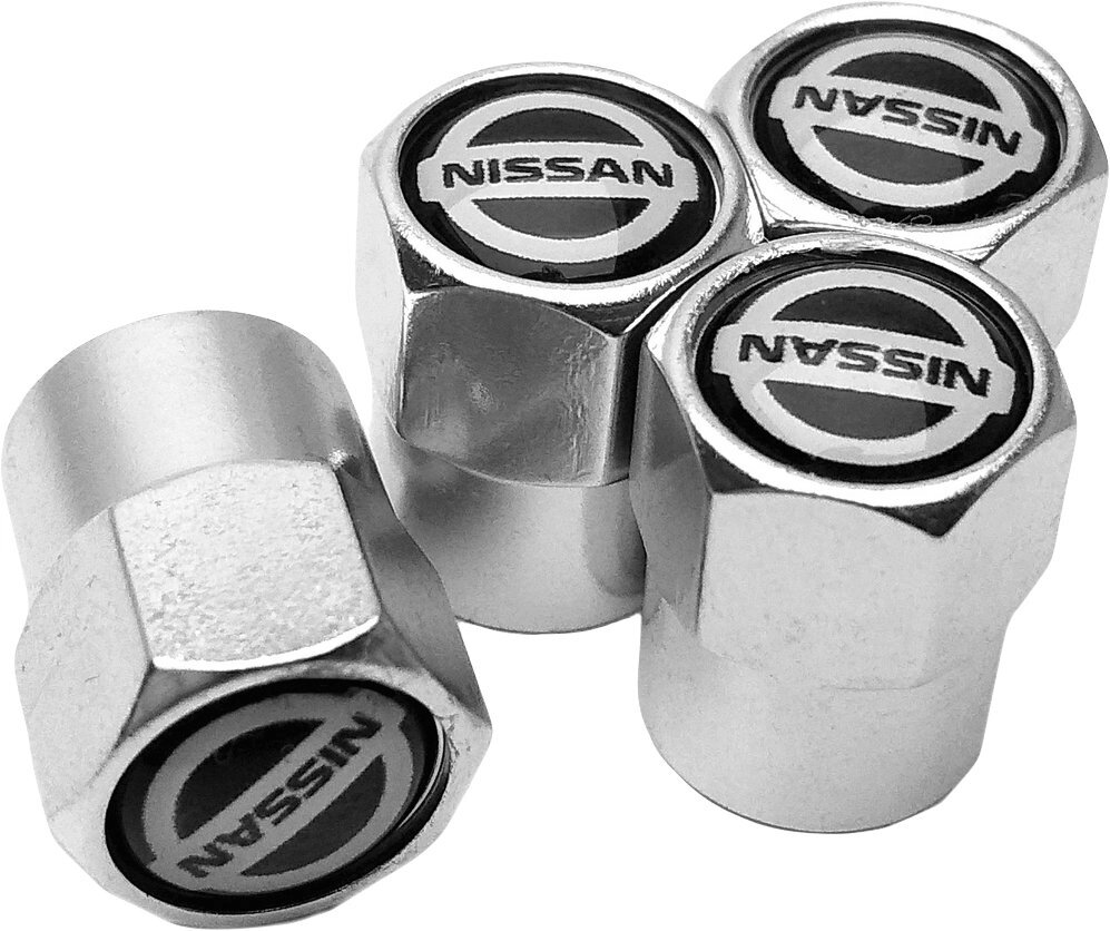 Захисні металеві ковпачки Primo на ніпель, золотник автомобільних коліс з логотипом Nissan - Silver від компанії Інтернет-магазин "FotoUSB" - фото 1