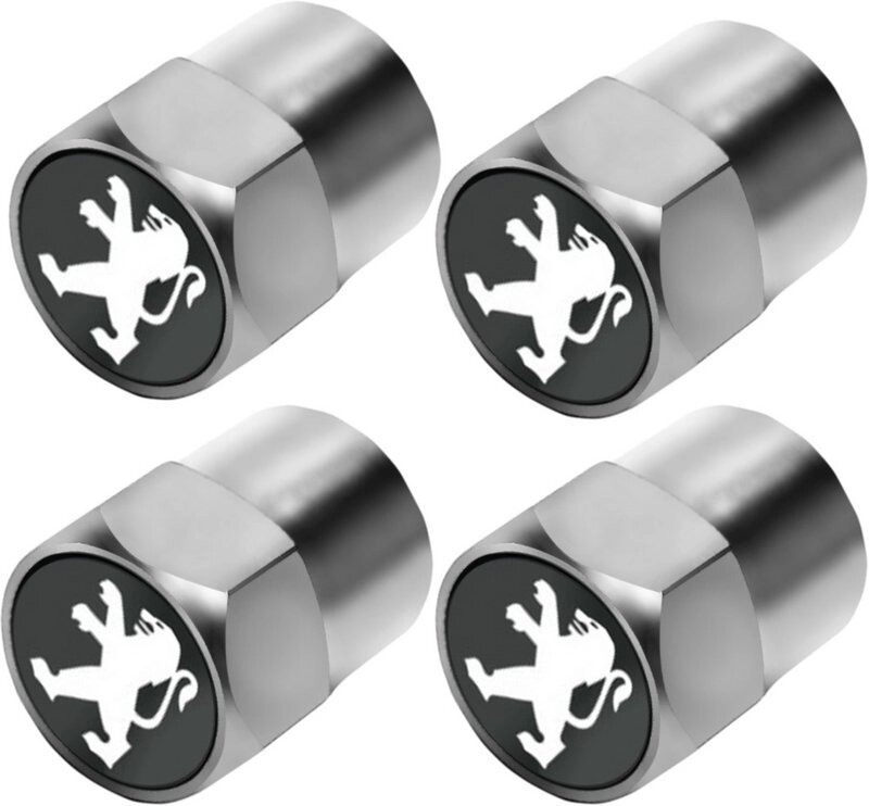 Захисні металеві ковпачки Primo на ніпель, золотник автомобільних коліс з логотипом Peugeot - Silver від компанії Інтернет-магазин "FotoUSB" - фото 1