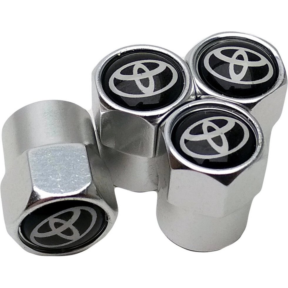 Захисні металеві ковпачки Primo на ніпель, золотник автомобільних коліс з логотипом Toyota - Silver від компанії Інтернет-магазин "FotoUSB" - фото 1