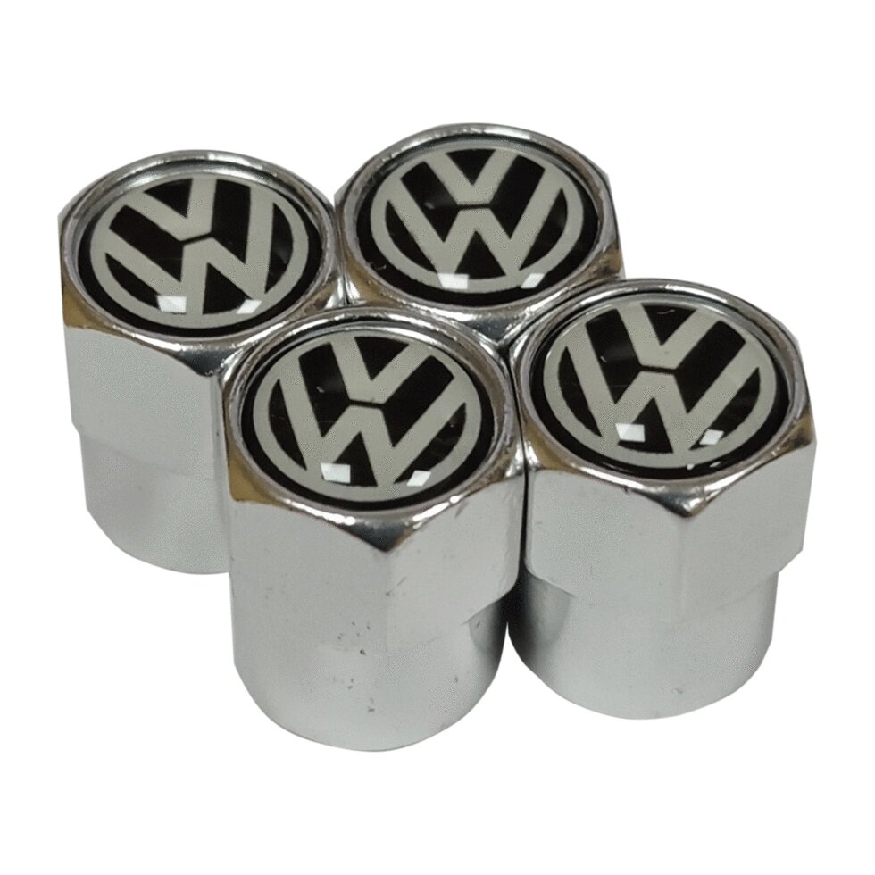 Захисні металеві ковпачки Primo на ніпель, золотник автомобільних коліс з логотипом Volkswagen - Silver від компанії Інтернет-магазин "FotoUSB" - фото 1