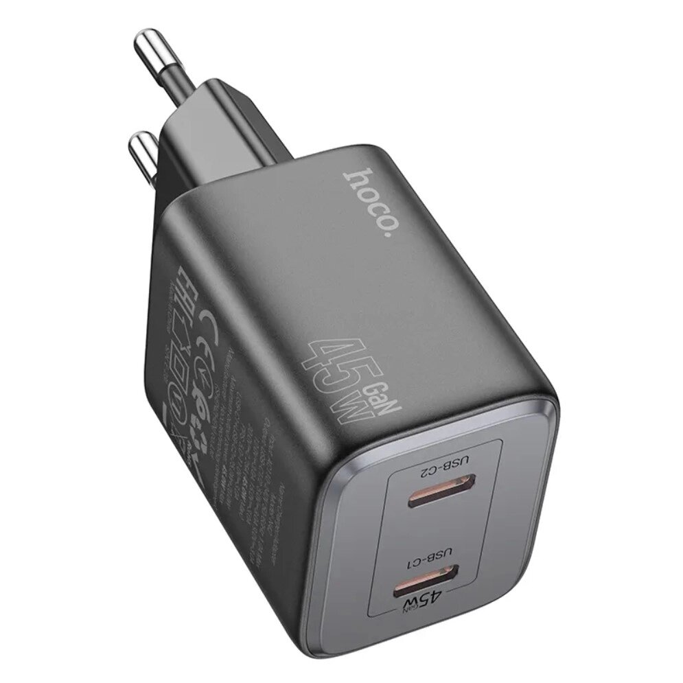 Зарядное устройство Hoco N42 Quick Charger PD 45W / 2 х Type-C с кабелем Type-C to Type-C - Black від компанії Інтернет-магазин "FotoUSB" - фото 1