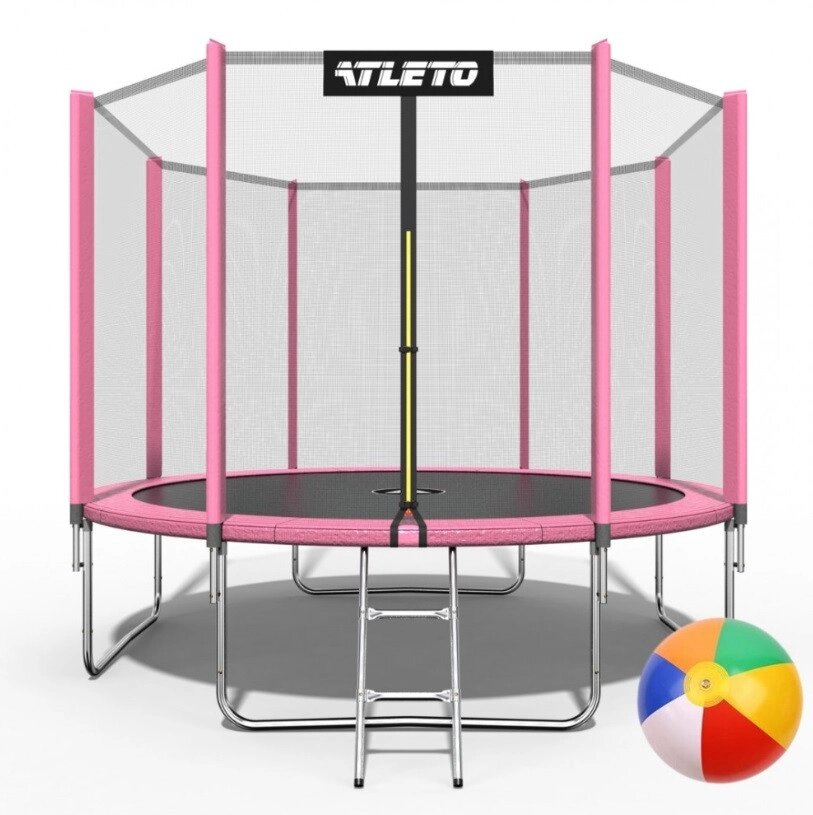 Батут Atleto для дітей та дорослих діаметр 374 см із зовнішньою сіткою. Колір рожевий. М'ячик у подарунок. від компанії Інтернет-магазин "мегасфера" - фото 1