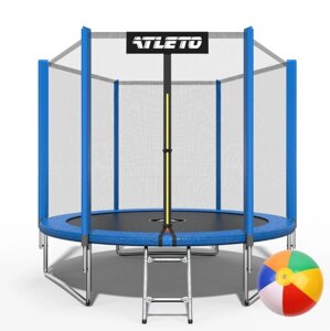 Батут для дітей Atleto 252 см з драбинкою, зовнішня сітка. Колір синій. М'ячик у подарунок.