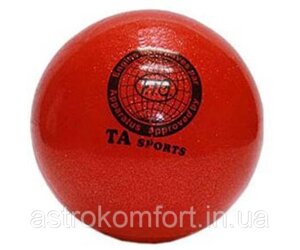 Блискучий м'яч для художньої гімнастики діаметр 19см. Колір червоний із блискітками для дівчаток юніорів