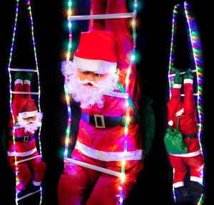 Великий Іграшковий Санта Клаус на сходах, що світяться Led XXL до 200 см