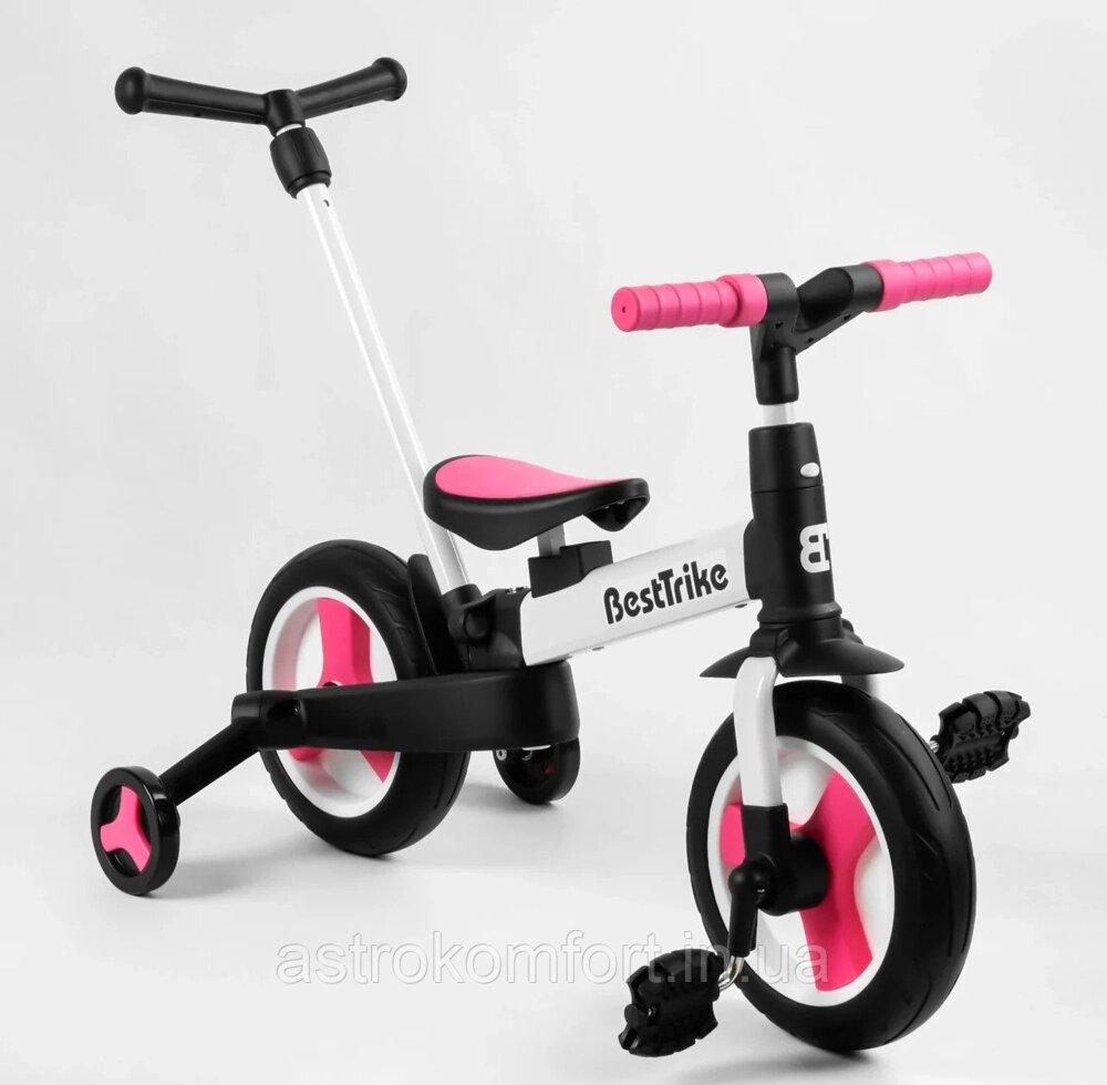 Дитячий велосипед з двома або трьома колесами, беговел з батьківською ручкою Best Trike, колір рожевий від компанії Інтернет-магазин "мегасфера" - фото 1