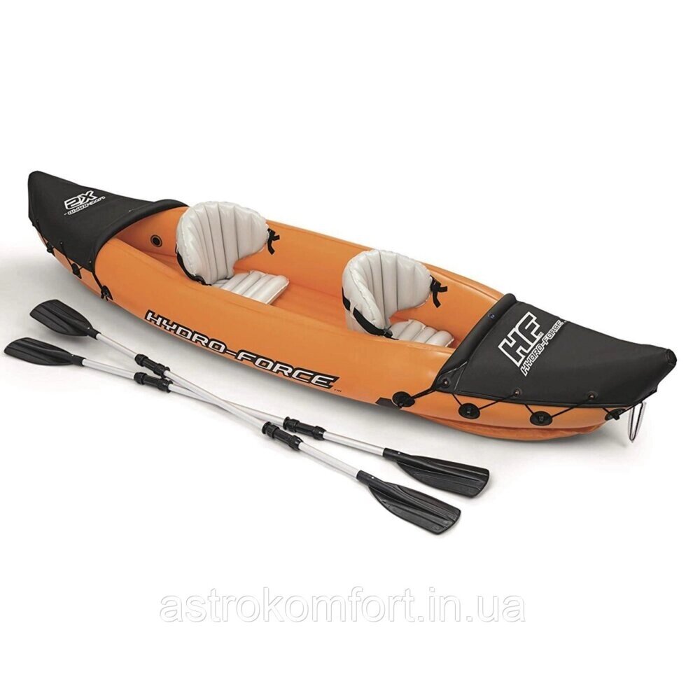 Двомісна надувна байдарка каяк Bestway 65077 Lite-Rapid X2 Kayak, 321x88x44 см, помаранчева, з веслами від компанії Інтернет-магазин "мегасфера" - фото 1