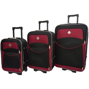 Комплект дорожніх валіз різного розміру Bonro Style набір 3 штуки чорно-вишневий.