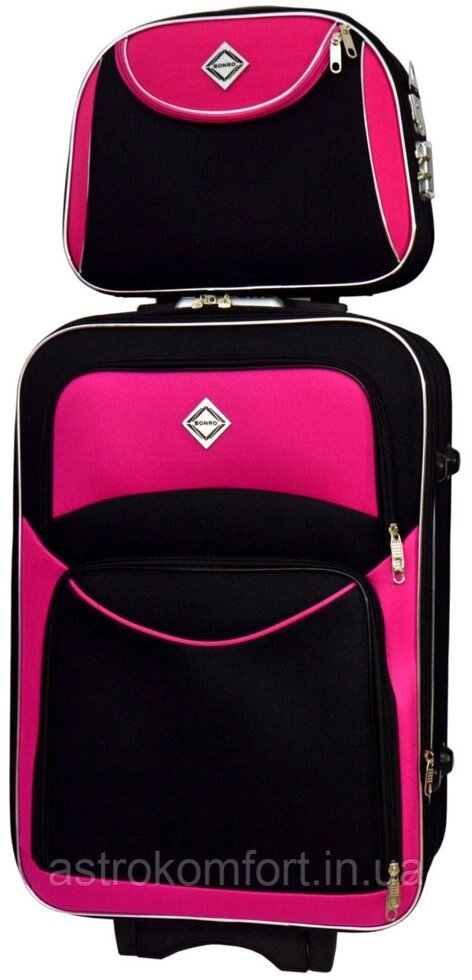 Комплект валізу і кейс Bonro Style (маленький). Колір чорно-рожевий. від компанії Інтернет-магазин "мегасфера" - фото 1