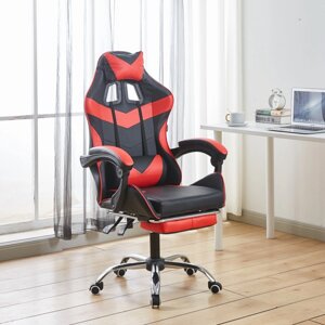Комп'ютерне геймерське крісло з підставкою для ніг Bonro BN-810 чорне з червоними вставками