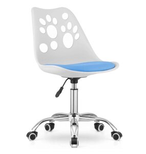 Крісло поворотний стілець на колесах RENO колір білий з синім сидінням