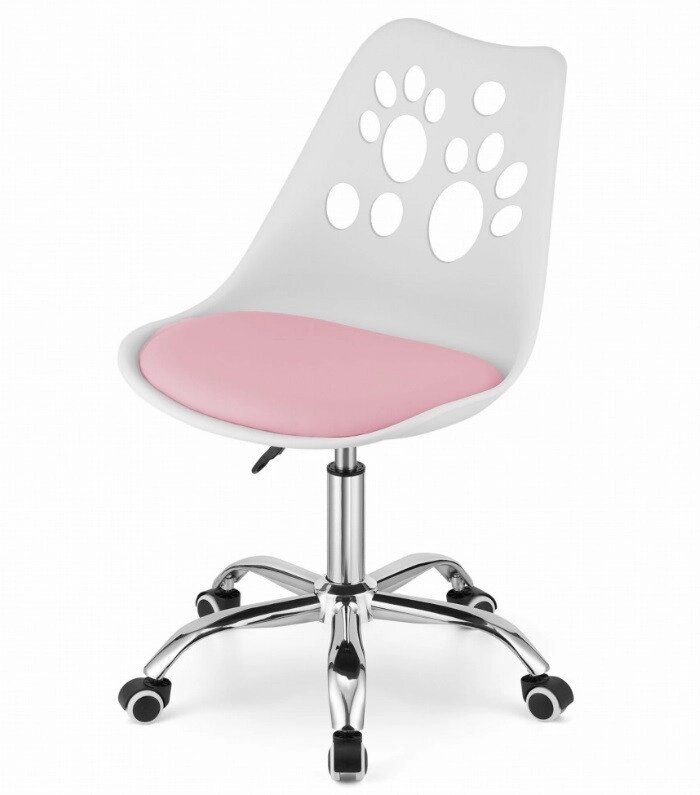 Крісло поворотний стілець на колесах RENO колір білий із рожевим сидінням від компанії Інтернет-магазин "мегасфера" - фото 1