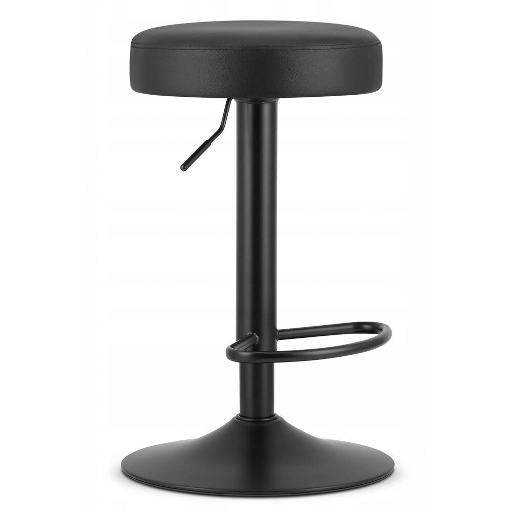 Круглий барний стілець хокер без спинки Hoker Bonro B-067 чорного кольору з чорною металевою основою від компанії Інтернет-магазин "мегасфера" - фото 1