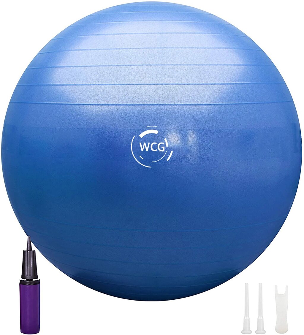 М'яч для фітнесу (фітбол) WCG 55 Anti-Burst 300кг Блакитний + насос від компанії Інтернет-магазин "мегасфера" - фото 1