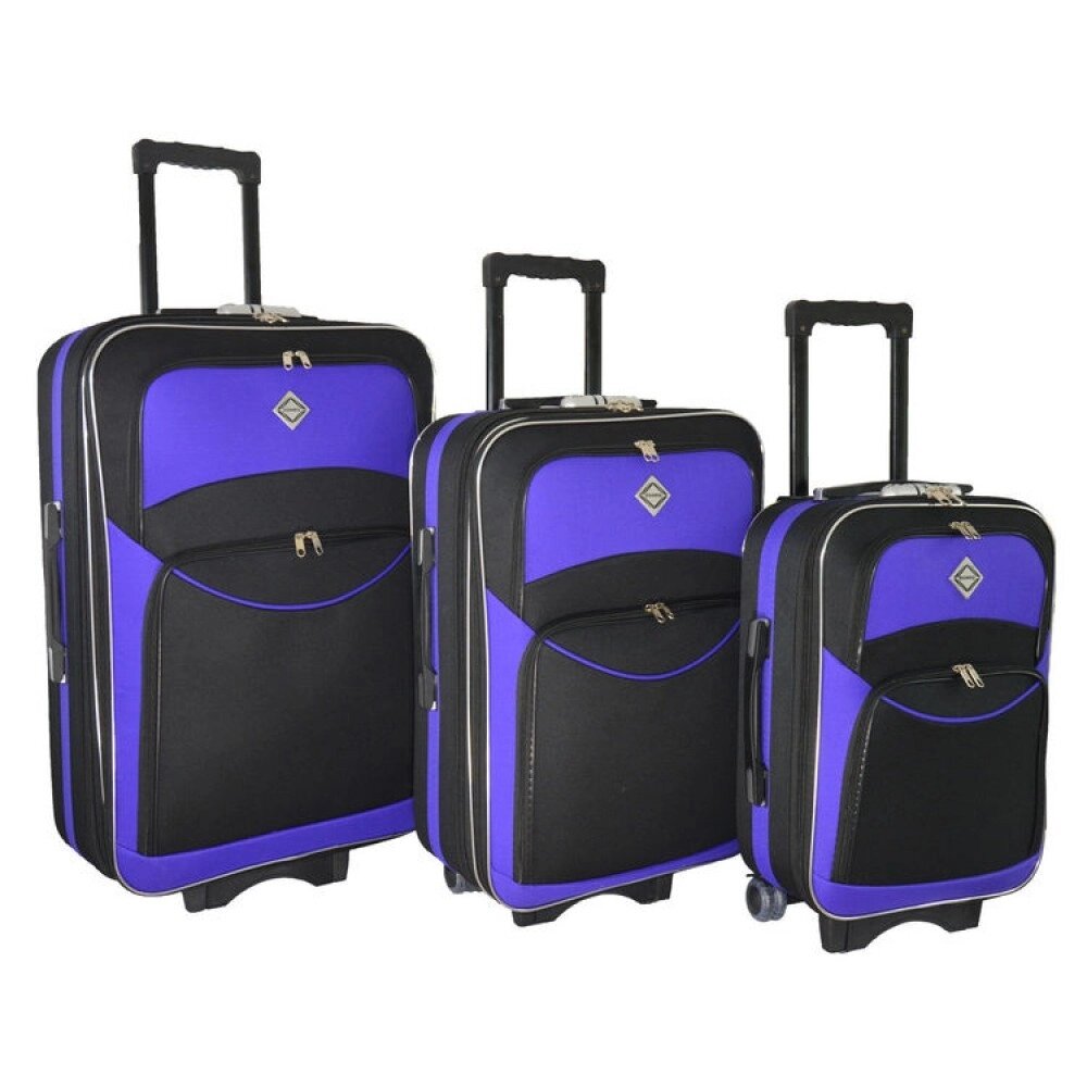 Набір дорожніх валіз 3 штуки великий середній маленький Bonro Style чорно-фіолетовий колір від компанії Інтернет-магазин "мегасфера" - фото 1