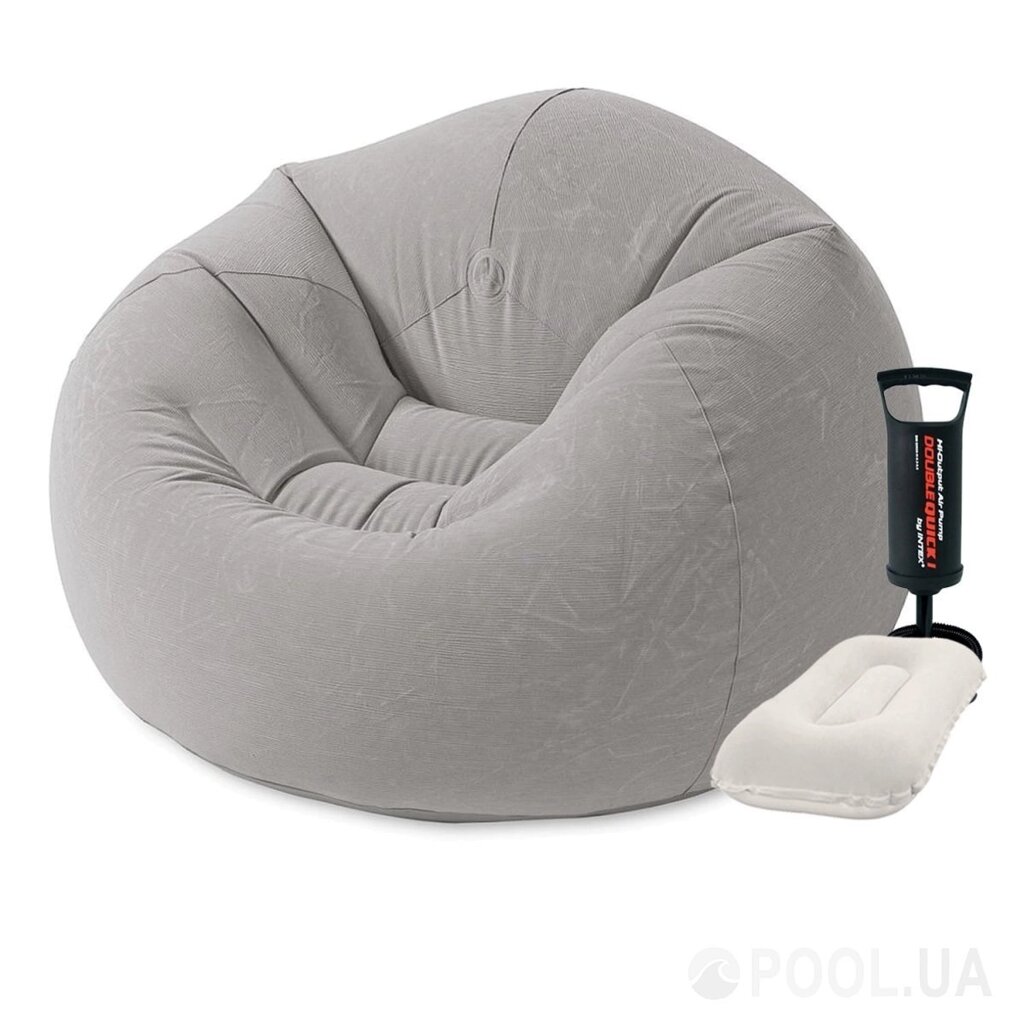 Надувне крісло intex флоковане покриття, розмір 107x104x69 см, з ручним насосом і подушкою від компанії Інтернет-магазин "мегасфера" - фото 1