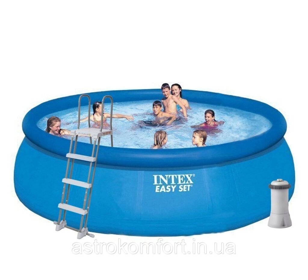 Надувний басейн Intex, 457х122 см (картріджний фільтр-насос 3 785 л / год, сходи, тент, підстилка) від компанії Інтернет-магазин "мегасфера" - фото 1