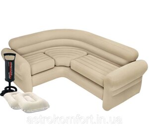 Надувний диван Intex 257х203х76 см, з подушками і ручним насосом. Кутовий диван