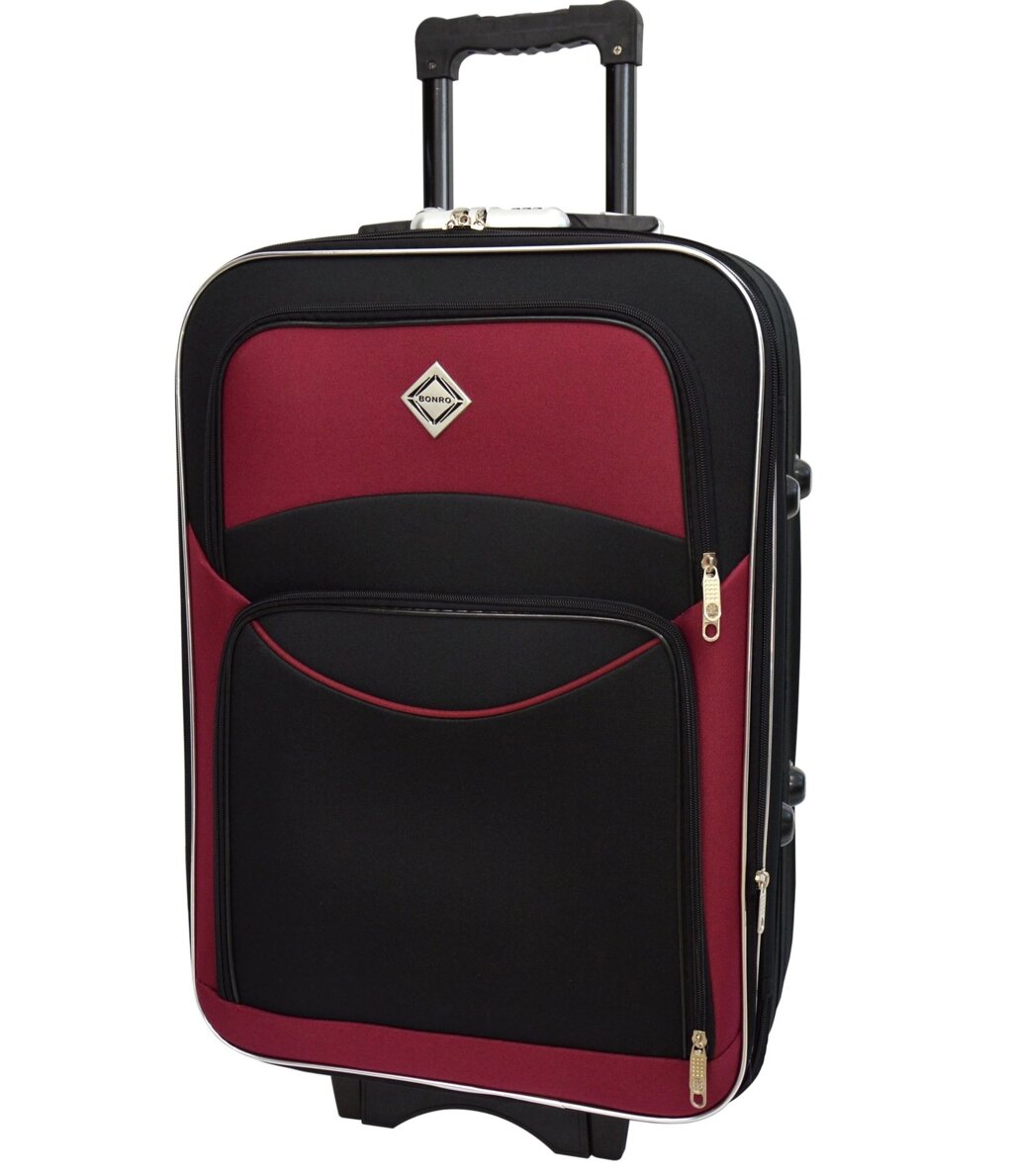 Невелика дорожня валіза з тканини Bonro Style колір чорно-вишневий від компанії Інтернет-магазин "мегасфера" - фото 1