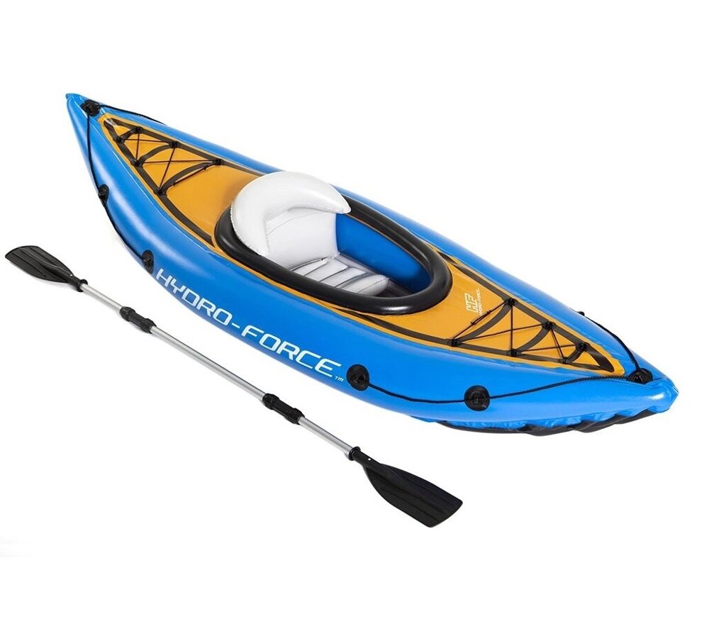 Одномісна надувна байдарка каяк з веслом Bestway 65115 Cove Champion, 275x81 см, з веслами, синя від компанії Інтернет-магазин "мегасфера" - фото 1