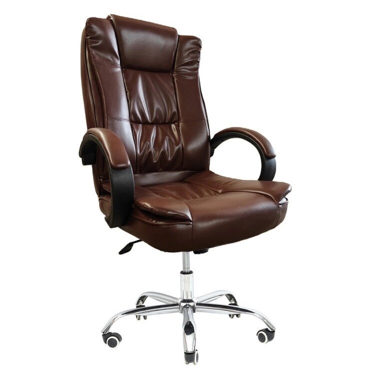 Офісне крісло з металевою хромованою хрестовиною Bonro B-607. Колір коричневий. від компанії Інтернет-магазин "мегасфера" - фото 1