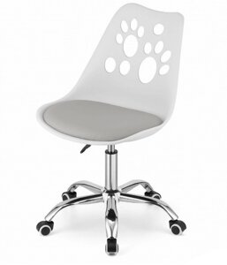 Крісло поворотний стілець на колесах RENO колір білий з сірим сидінням.