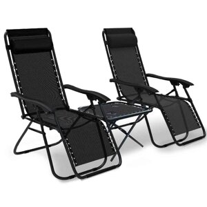 Розкладне садове крісло лежак шезлонг комплект 2 штуки зі столиком Bonro СПА-167A чорний колір
