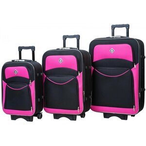 Набір валіз для всієї родини різного розміру Bonro Style набір 3 штуки чорно-рожевий