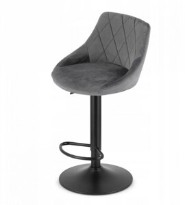 Велюровий барний стілець зі спинкою Bonro B-074. Колір сірий із чорною ніжкою
